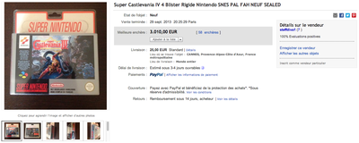 "Super Castlevania IV" (PAL) pour Super-Nintendo à 3010 Euros !