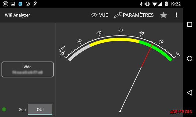 2016-04-17-17.22.43.jpg (119.53 Kio) Vu 164013 fois Modulomètre (ou Signal-mètre) sur le canal du SSID WiFi de la WDA via Wifi Analyzer.