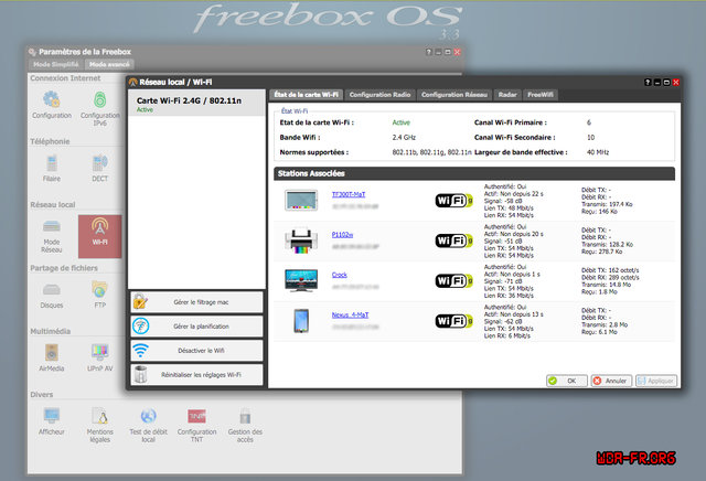 Capture-d'écran-2016-04-17-20.36.59.jpg (430.35 Kio) Vu 164018 fois Réglages WiFi de la Freebox v6 ("Revolution") via le tableau de bord interne de la Freebox v6 ("Revolution").