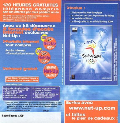Net_UP_1_R.jpg (146.27 Kio) Vu 7369 fois Kit de connexion Net-Up en partenariat avec l'équipe de France olympique (Sydney) - 2000 (verso)