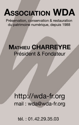 Exemple de cartes de visites nominatives (Verso) de l'association WDA (version 2010).