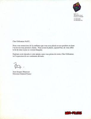 Lettre de remerciement NeXT France.
